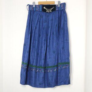 Klein Petit Paris Vintage Blue Green Floral Decorative Belt Accent Doubled Skirt